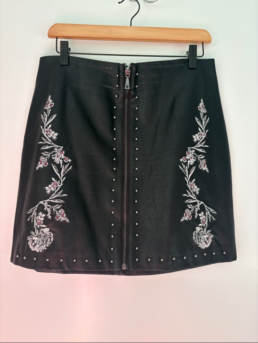 Guess Black Leather Zip Front Top with Silver Studs